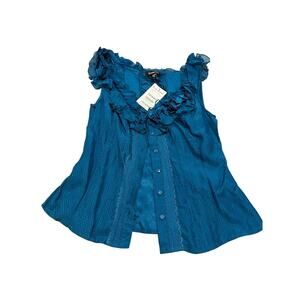 Bebe turquoise ruffle and pleat sleeveless blouse silk Size Small NWT